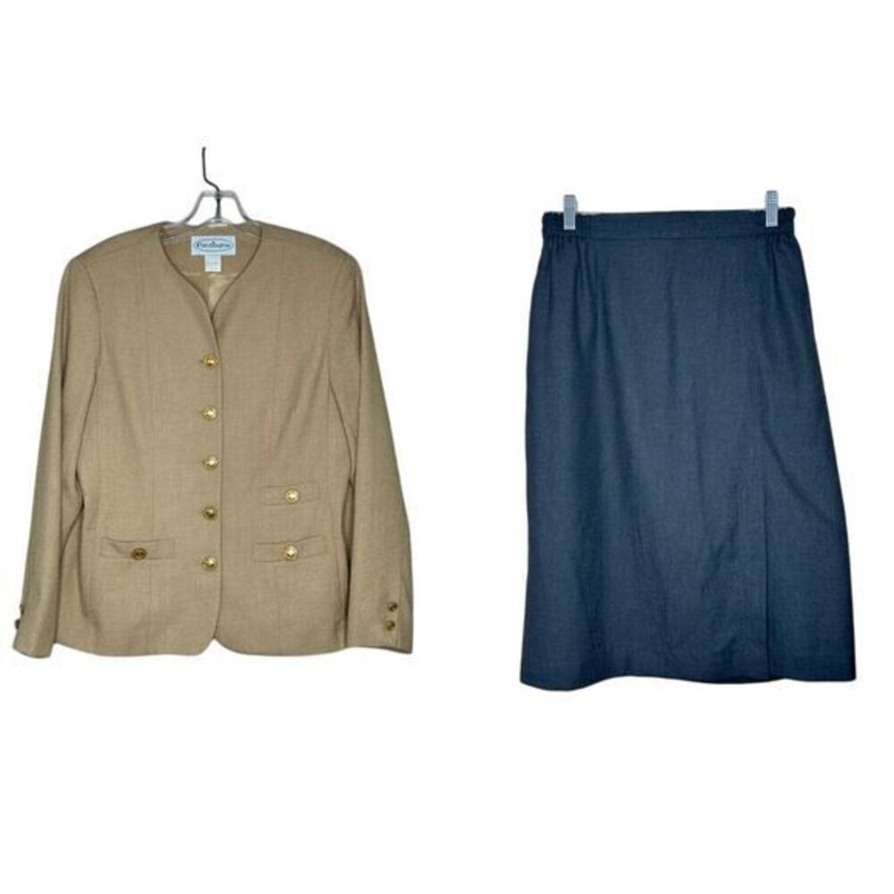 Patchington VTG Skirt‎ Suit Set Gold Button Blazer Career Wear Size 14 USA MADE